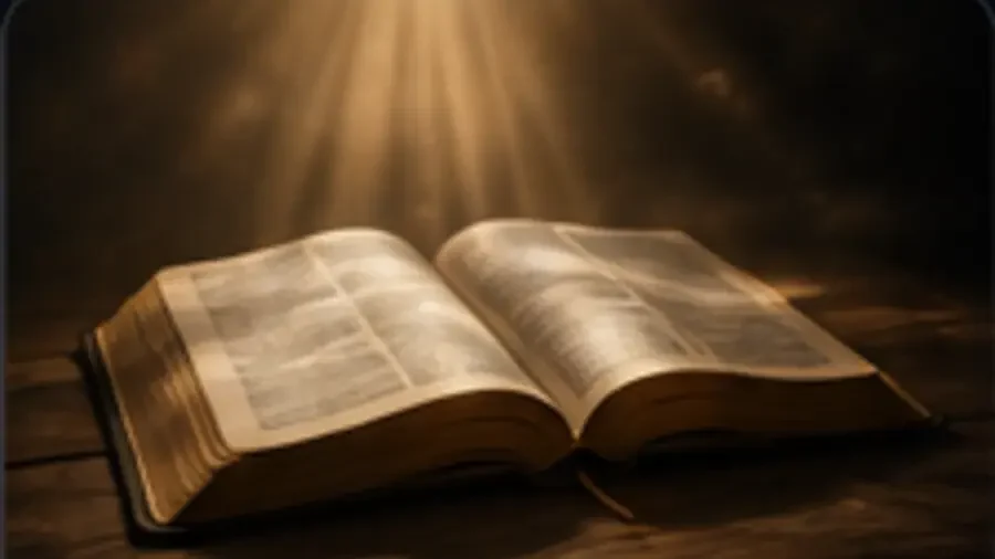 Otwarta Biblia oświetlona ciepłym światłem