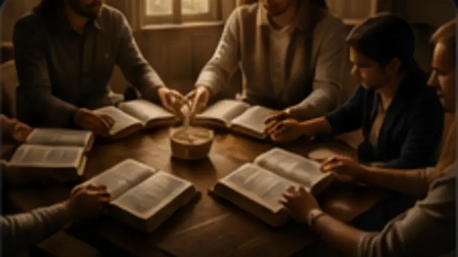 Grupa wierzących wspólnie studiująca Pismo Święte
