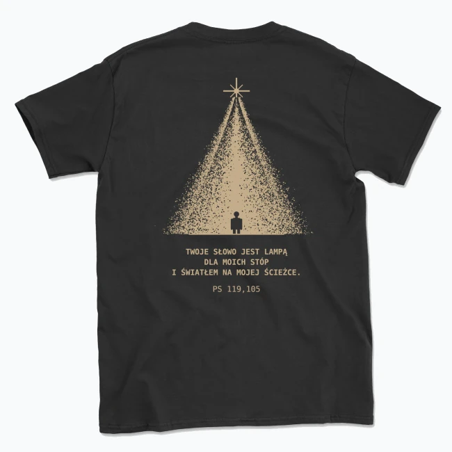 ŚWIATŁO NIE ZAWSZE KRZYCZY. ALE ZAWSZE PROWADZI. — T-shirt męski, tył